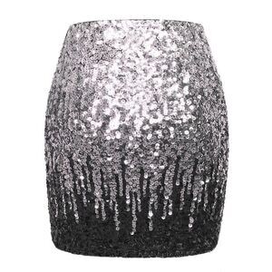 NWT Maner Black/Silver Ombre sequin skirt bodycon Sz L Glitter
